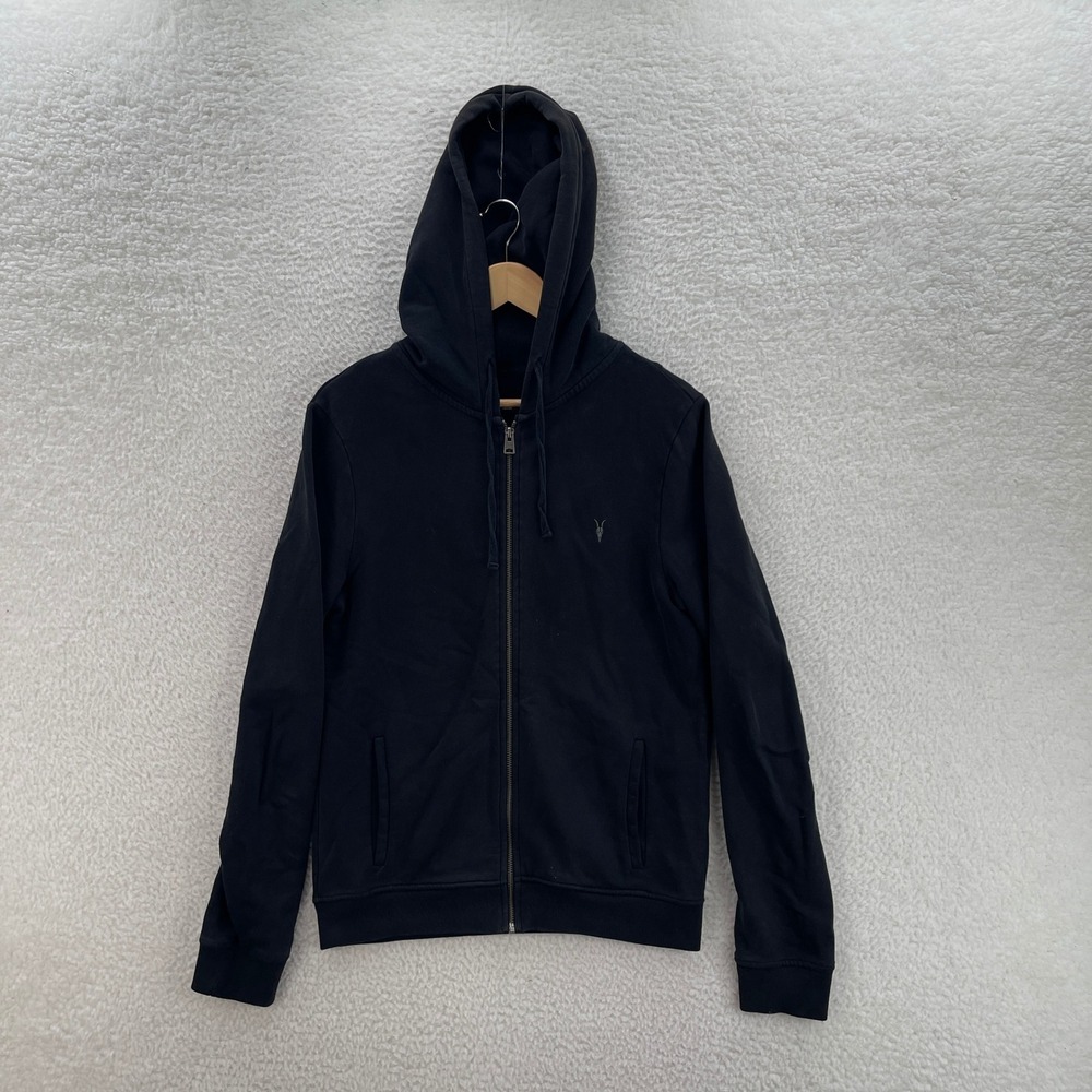 All Saints Hoodie Mens S Black Full ZIp French Terry Sweatshirt Sweater Luxury